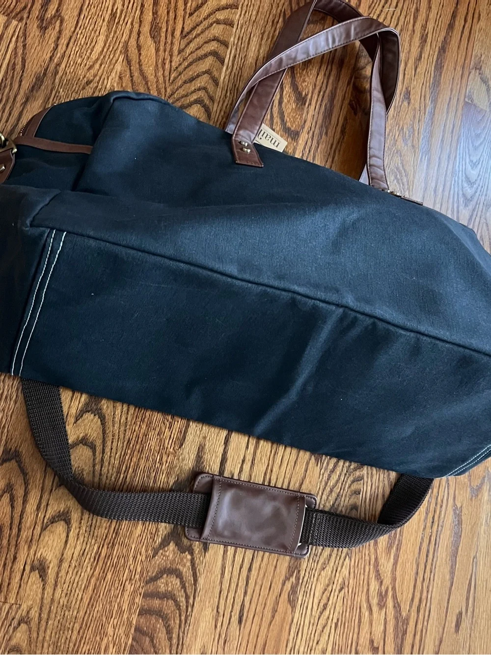 Maika Black Canvas Duffel with Brown faux Leather Accents